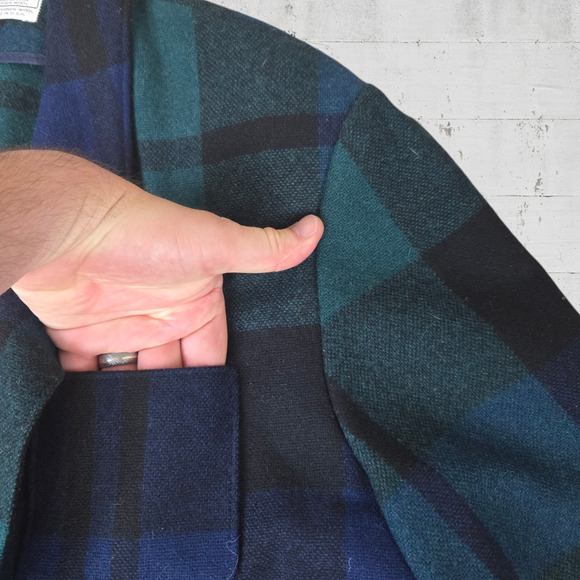 80s Vintage Pendleton Black Watch Green Navy Plaid Wool Deadstock Blazer Size 12 - Picture 4 of 9